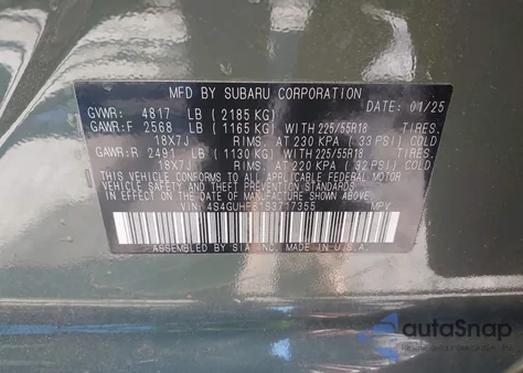 2025 Subaru Crosstrek Sport z USA, uszkodzony, nr VIN 4S4GUHF61S3717355